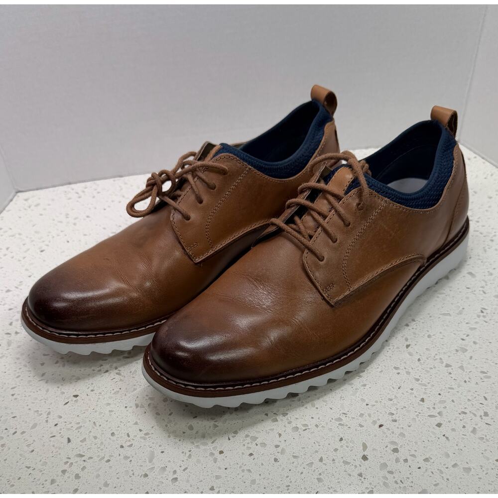 Johnston & Murphy Men 9.5 Brown Leather Derby Shoes Casual Dress Lace Up Comfort